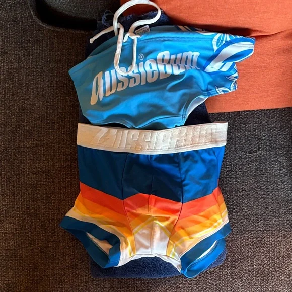 SALE ! 2 FOR ONE! AussieBum Swimwear. 1 speedo size M. 1 trunks Sz. Small - Picture 1 of 4